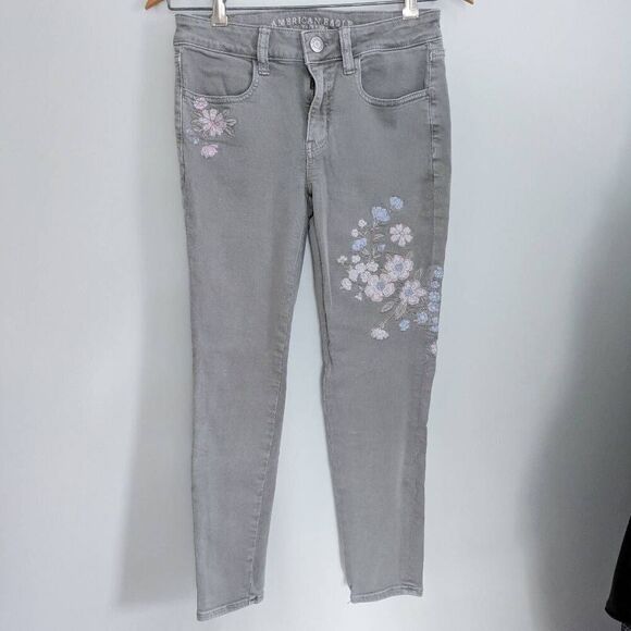 American Eagle Embroidered Crop Jeggings Gray 6 Short - Picture 1 of 3